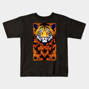 TIGER FACE - William Morris Style Kids T-Shirt